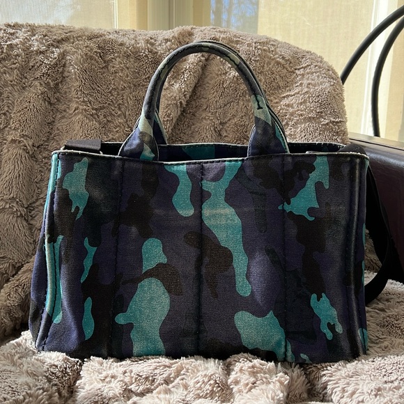 PRADA LARGE CANAPA DENIM ARMY BLUE PRINT - Picture 4 of 17